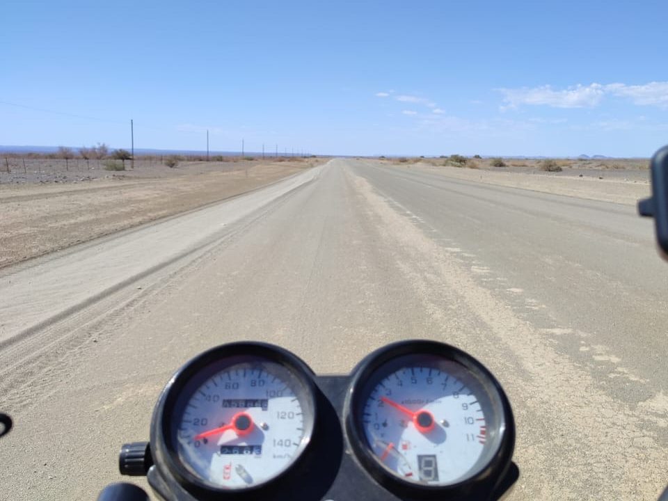 Endless desert road from the Nippon 150 cockpit