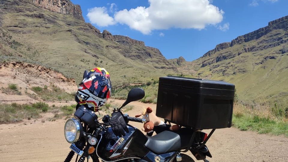Alex Tibola with his fully loaded Nippon 150 on his Southern Africa journey